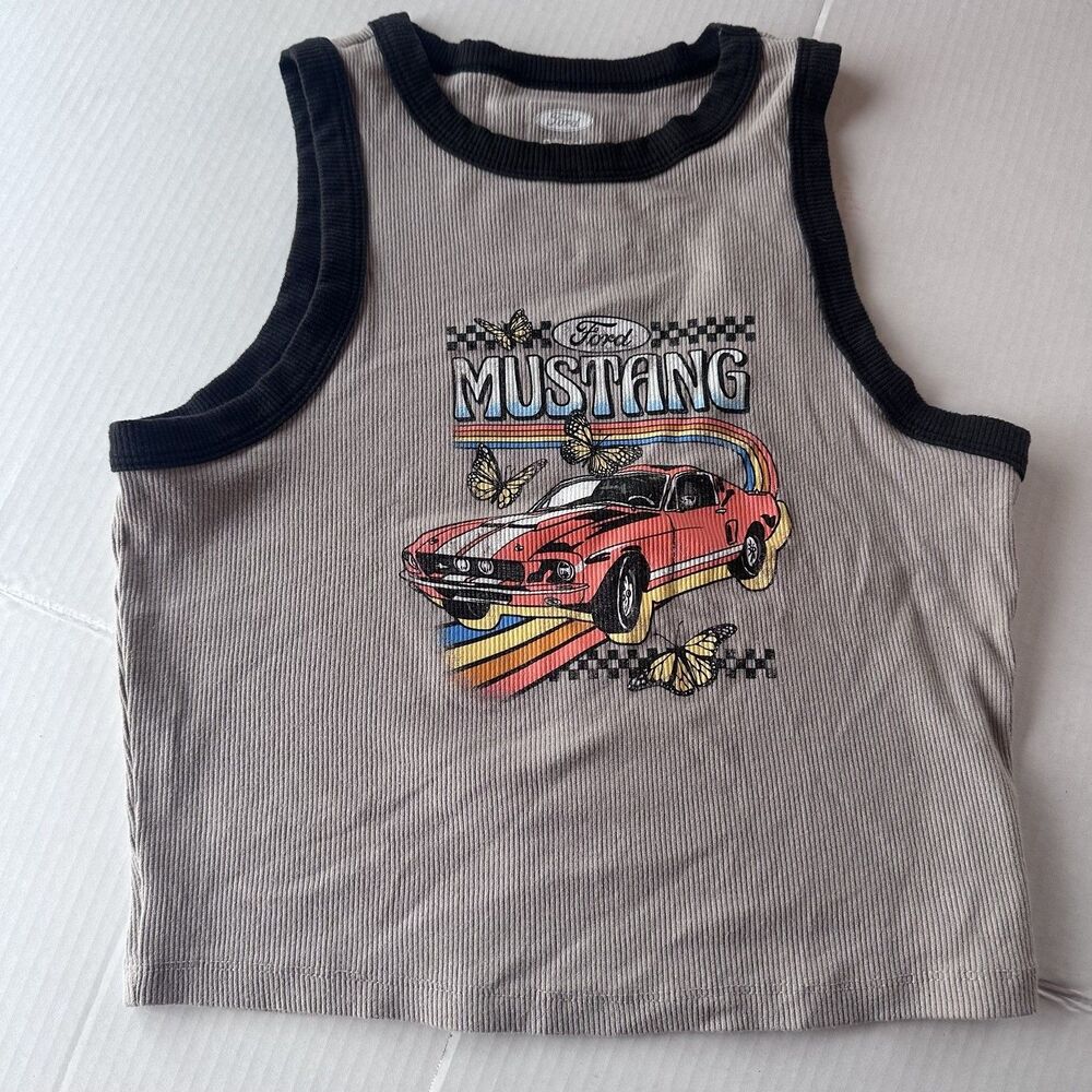 Ford Mustang Graphic Tank Top Youth XL Gray Black Ringer